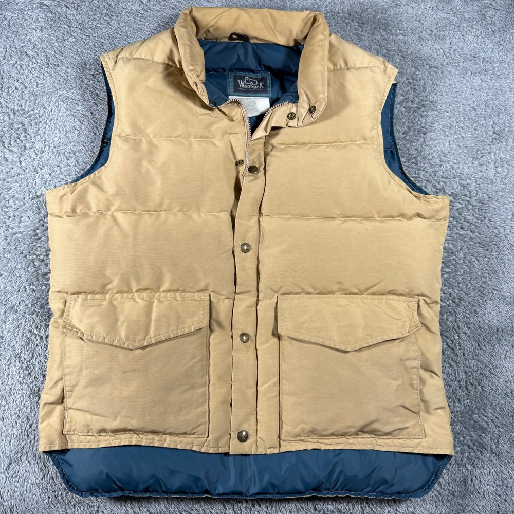 VTG 80s Woolrich Puffer Vest Mens Large Tan Down Filled Quilted Made in USA